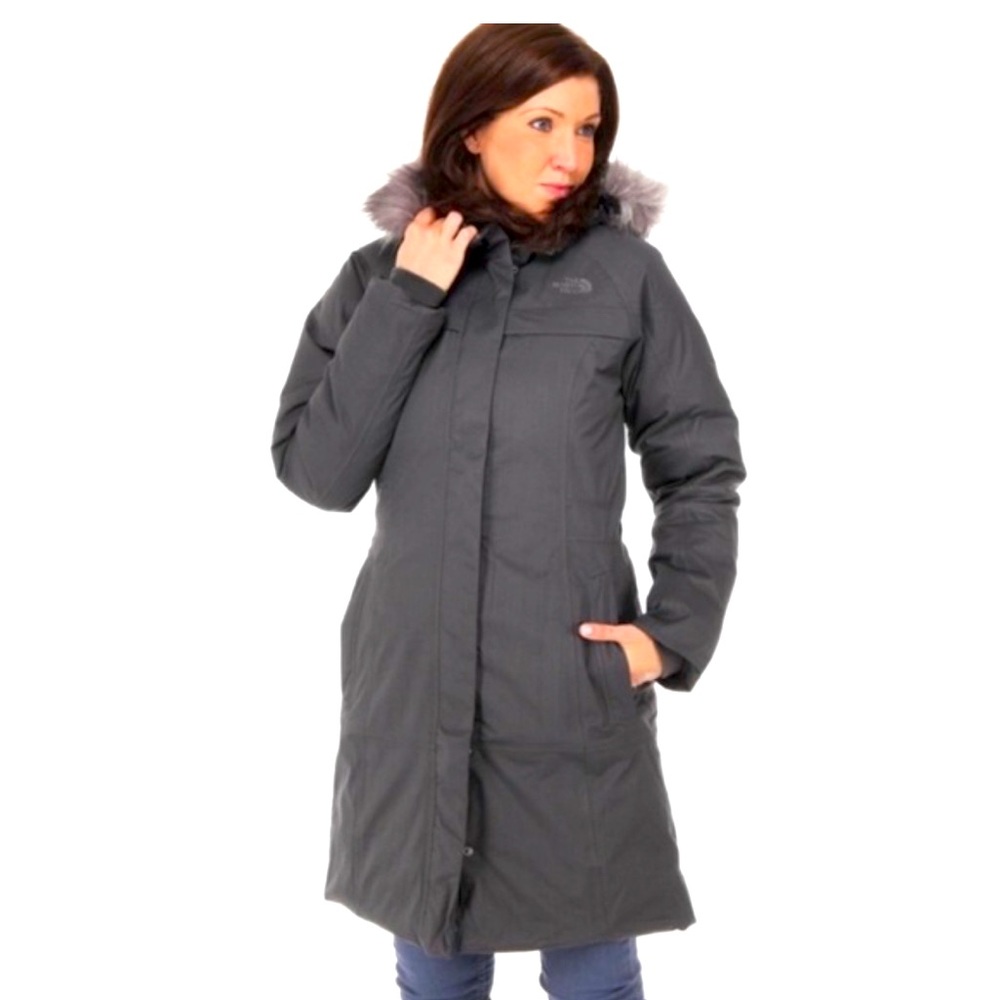 THE NORTH FACE Gray Arctic 550 Fill Down Parka Coat Faux Fur Detachable Hood  M